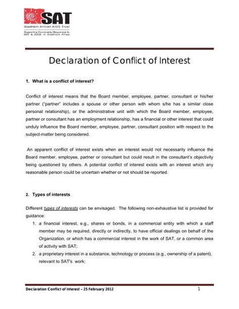 Declaration Of Conflict Of Interest Final Pdf