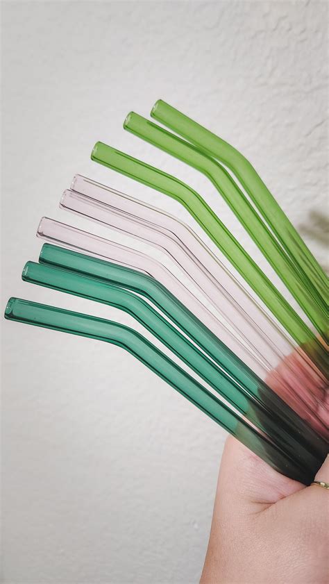 Colored Glass Straws Reusable Glass Straw Pink Straw Green Glass Straw Colorful Glass Straw Pack