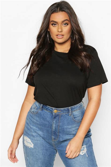 Black Plus Basic Scoop Neck T Shirt Boohoo Uk