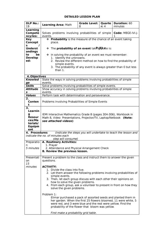 Dlp19 Math8q4 Dlp Mapeh 8 Detailed Lesson Plan Dlp No 19 Learning Area Math Grade Level