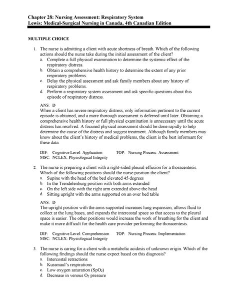 Medsurg Chapter Chapter Nursing Assessment Respiratory System