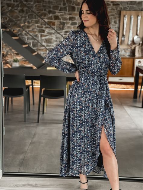 Robe Longue à Motifs Lucianne Bleu Marine