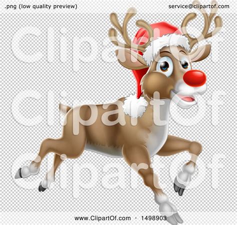 Clipart Of A Red Nosed Christmas Reindeer Running Or Flying Royalty