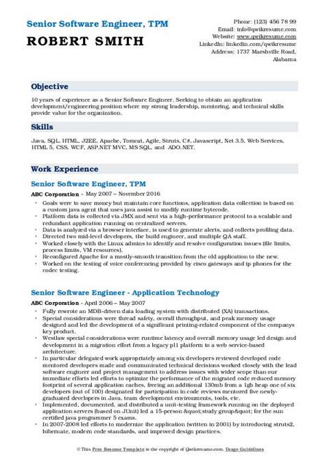 Senior Software Engineer Resume Samples QwikResume