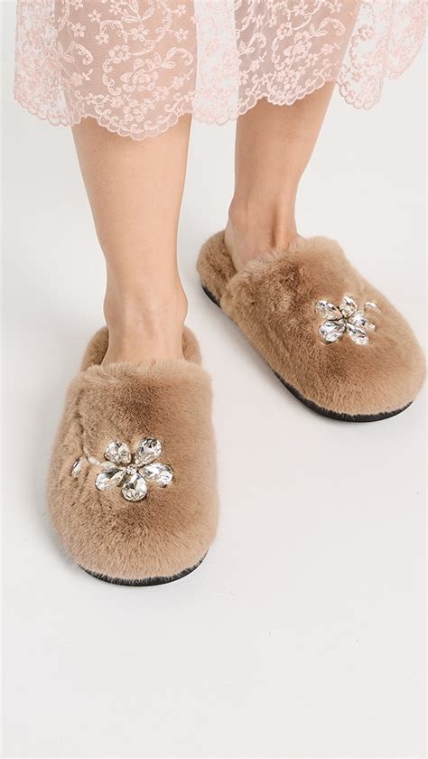 Simone Rocha Furry Slippers With Emblem Shopbop