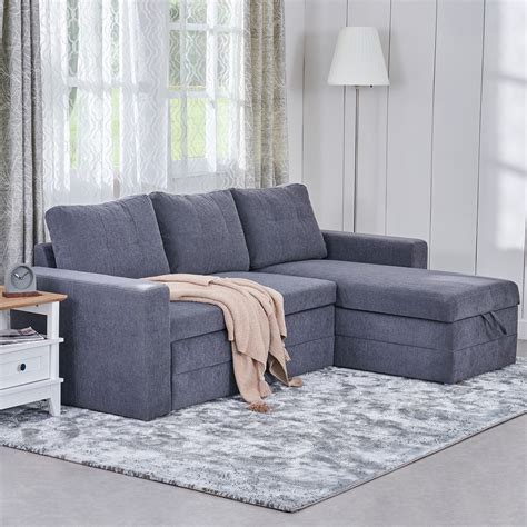 Buy Woodland Fabric 2-Seater Storage Sofa Bed with Chaise - Grey from ...