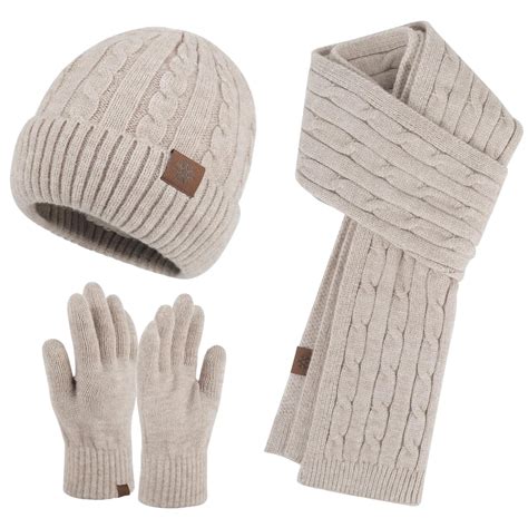 Yuelianxi Winter Gloves Beanie Scarf Set For Women Men Knitted Beanie