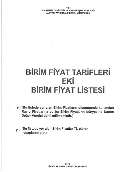 PDF 2015 Yılı Birim Fiyat Tarifleri Eki Birim Fiyat Lİstesi DOKUMEN