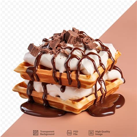 Premium PSD A Stack Of Waffles With Chocolate Syrup And Chocolate Syrup