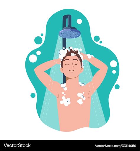 Young Man Taking Shower In Bathroom Washes Head Vector Image