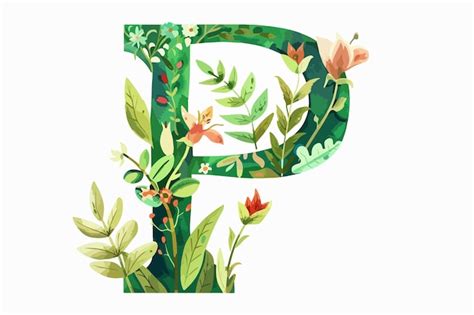 Elegant Floral Letter P With Plants Vector Clipart Premium Ai