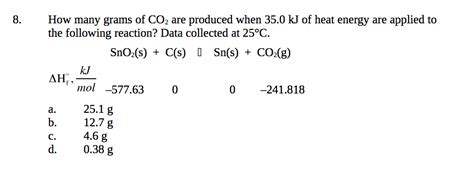 Solved 8 How Many Grams Of CO2 Are Produced When 35 0 KJ Of Chegg