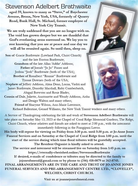 Stevenson Brathwaite Jo Anne Jones Funeral Services