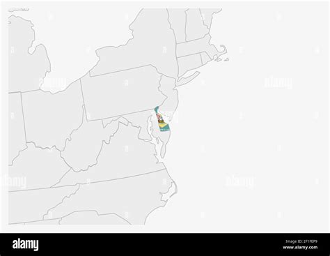 Us State Delaware Map Highlighted In Delaware Flag Colors Gray Map