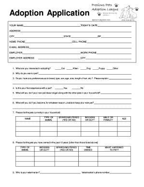 Cat Adoption Forms Printable