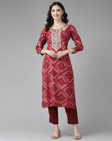 Aarika Womens Rani Color Printed Embroidery Cotton Kurti JioMart