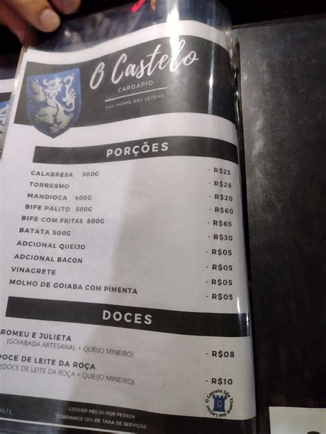 Menu at O Castelo Pizzaria e Restaurante São Thomé das Letras