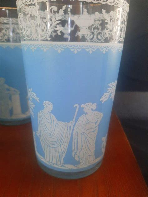 Jeanette Glass Blue Hellenic Jasperware Tumblers Jeanette Blue