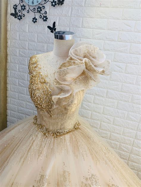 Various Styles Gold Beaded Sparkle Ball Gown Wedding Dress With