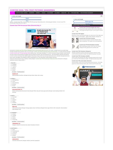 Contoh Soal Tpa Persamaan Kata Sinonim Html Pdf