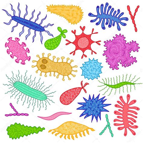 Dibujos Animados De Varios Microbios Vector De Stock