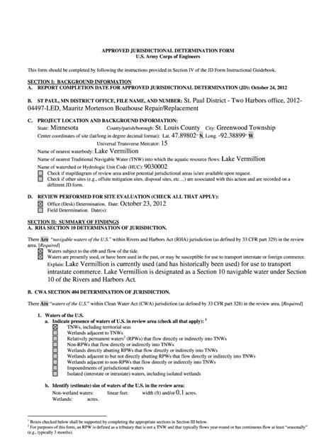 Fillable Online Mvp Usace Army Basis For Jd Final Jd Form Doc