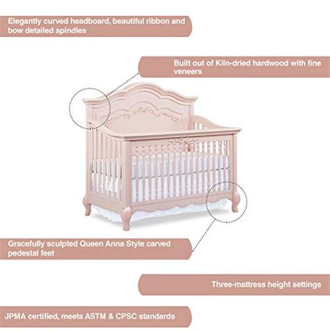 Evolur Aurora 5 In 1 Convertible Crib Blush Pink Pearl 58x32x54 Inch