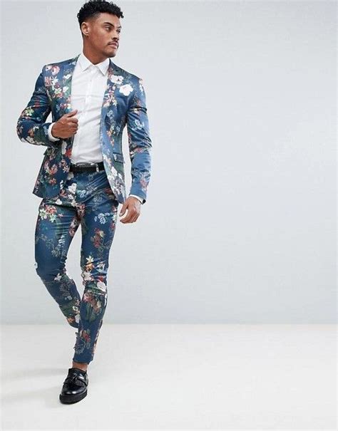 Asos Super Skinny Suit In Blue Floral Print Asos Floral Suit Men