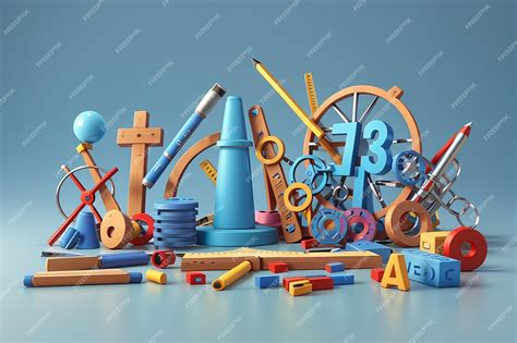 Premium AI Image | 3d rendering set of math tool symbol on background ...