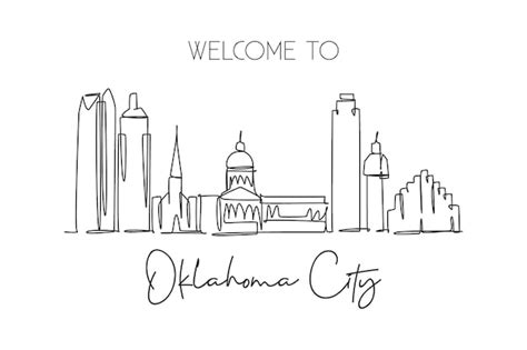 Premium Vector | One continuous line drawing oklahoma city skyline united states beautiful ...