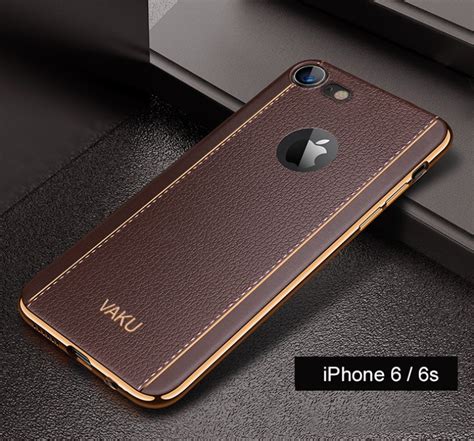 Vaku ® Apple Iphone 6 6s Vertical Leather Stitched Gold Electroplated