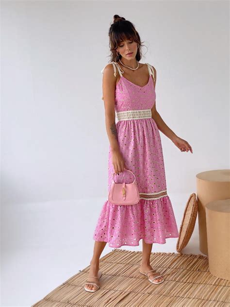 Vestido Midi Laise Rosa Vestidos Jj Modas