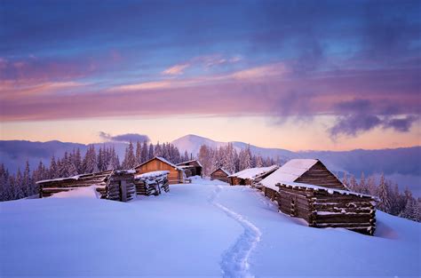 Winter Mountain Cabin Backgrounds