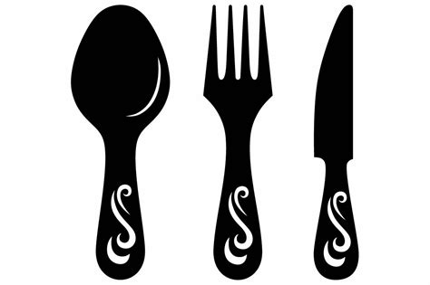 Knife Fork And Spoon Svg Outline Icons ~ Creative Market