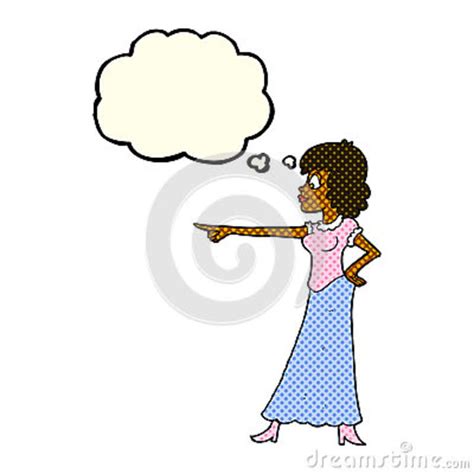 Cartoon Woman Pointing Finger With Thought Bubble Stock Illustration