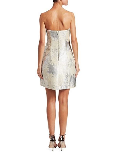 Shop Halston Strapless Metallic Jacquard Bubble Dress Saks Fifth Avenue