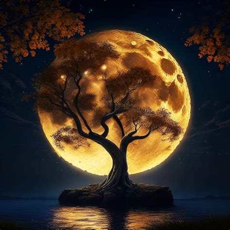 Premium AI Image | Moonlight night and tree silhouette wallpaper