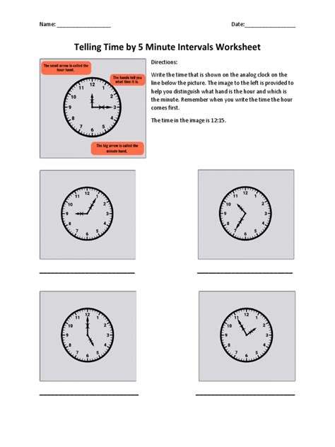 Telling Time By 5 Minute Intervals Worksheet