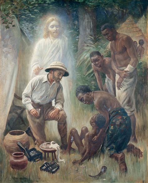 A Medical Missionary Attending To A Sick African Oil Painting By