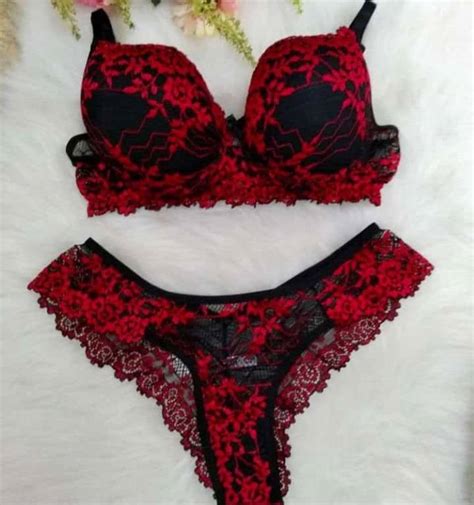 Conjunto De Lingerie Preto Vermelho Rendado Em Jundia Sp