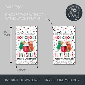 Hot Chocs And Fuzzy Socks Christmas Gift Tag Template Printable Holiday Socks Favor Tag