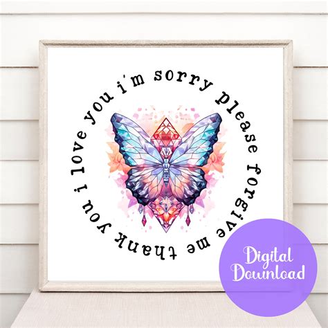 Ho Oponopono Prayer Art Print Watercolor Crystal Butterfly Printable