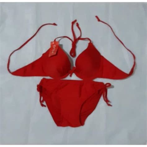 Bikini Pantai Bra Foam Dan Kawat Warna Merah Olah Raga Baju