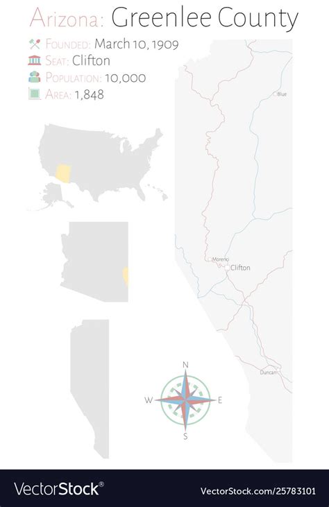 Map greenlee county in arizona Royalty Free Vector Image