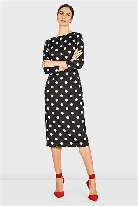 Shop Polka Dot Print Crepe Sheath Dress Eshakti