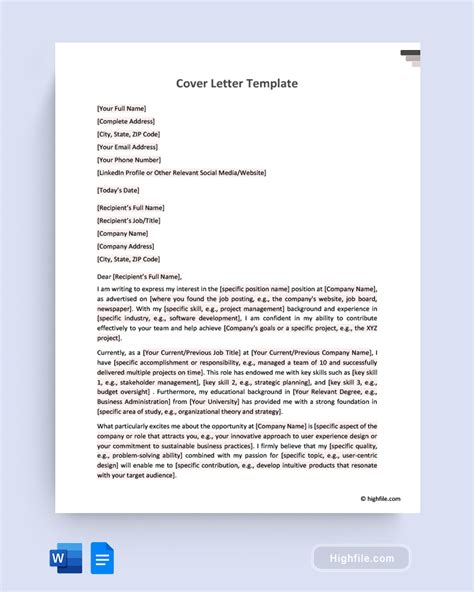 Cover Letter Template Word Google Docs Highfile