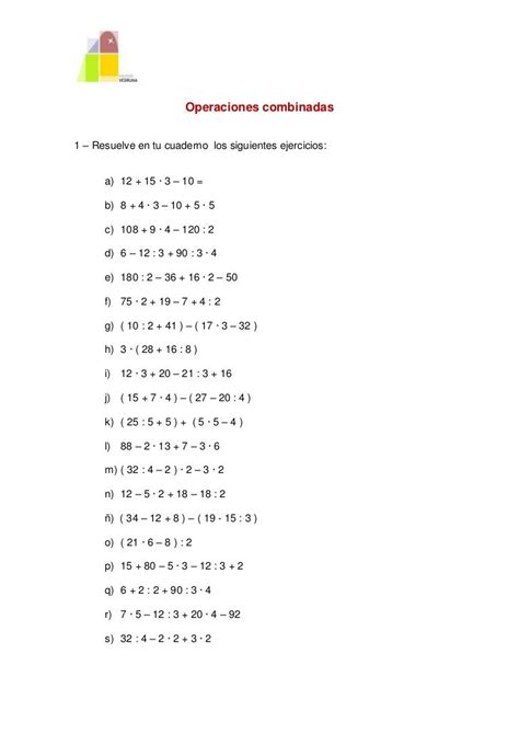 Operaciones Combinadas Resuelve En Tu Cuaderno Los Siguientes