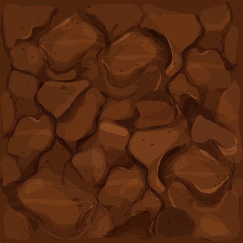 Ground Texture Soil Top View In Cartoon Style With Stones And Texture