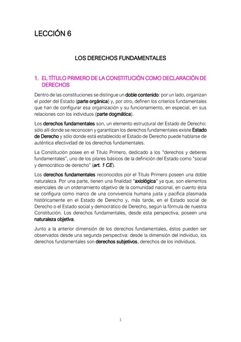 T6 Los Derechos Fundamentales LecciÓn 6 Los Derechos Fundamentales 1 El TÍtulo Primero De La