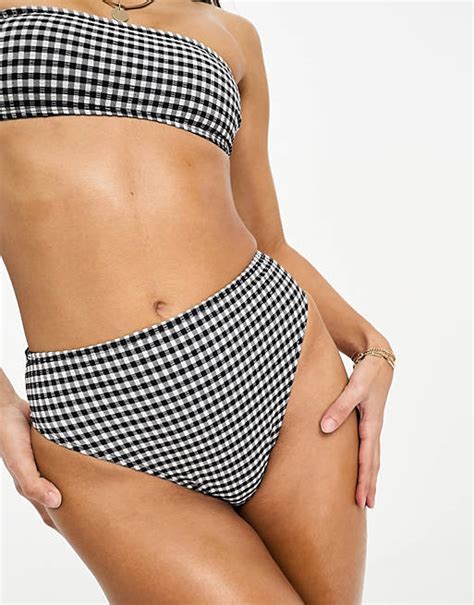 Asos Design Mix And Match Seersucker High Leg High Waist Bikini Bottom